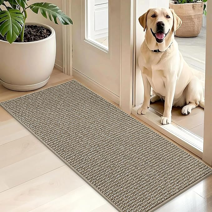 BEQHAUSE Dirt Trapper Door Mat 20" x 48", Non-Slip Washable Doormats Entrance Mat, Dirt Resistant and Absorbent Welcome Mat, Low Profile Floor Mats for Front Back Door and Entryway, Light Beige by BEQHAUSE