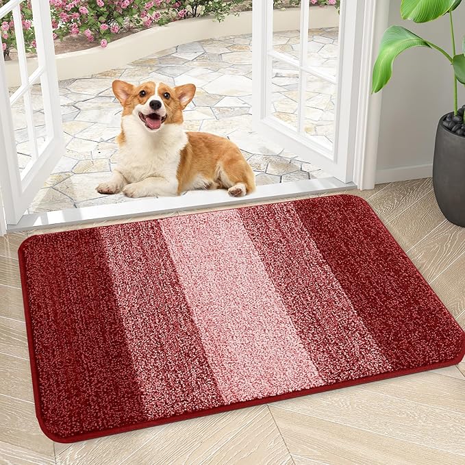 Kitinjoy Indoor Outdoor Door Mat, 30x17 Non-Slip Absorbent Dirt Trapper, Low-Profile Washable Inside Entrance Front Floor Mat, Sturdy Soft Entry Doormats for Entryway, Burgundy by Kitinjoy