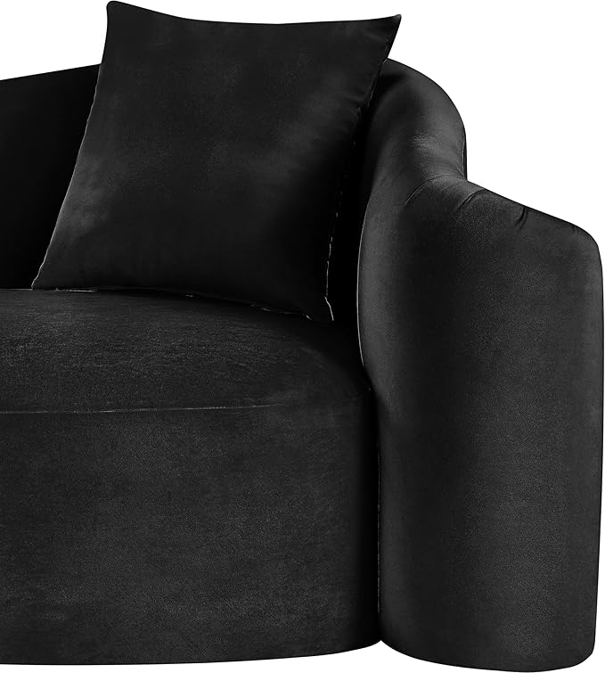 Meridian Furniture 44052Black-S Destin Collection Modern | Contemporary Sofa with Ultra Luxe Black 460 GSM Velvet, Rich Curves, 91" W x 34.5" D x 31" H, Black
