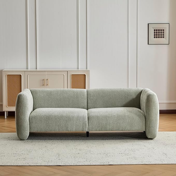Christopher Knight Home Ahri 83'' Wood Frame Lounge Sofa Couch with Wave Design, Soft Seating 3-Seater Sofa with Armrests, Comfy Chenille Upholstered Home Sofa for Living Room, Light Green