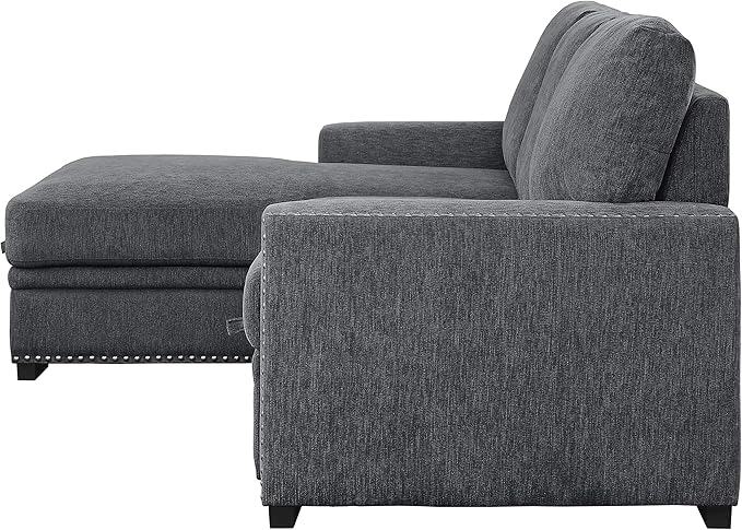 Lexicon Mid Century Modern Sectional Sleeper Sofa Bed Couch with Storage Chaise, Sectional Sofa Pull Out Couch Bed, Sectional Couch Lounge Sofa for Living Room Apartment, Left Side Chaise, Charcoal