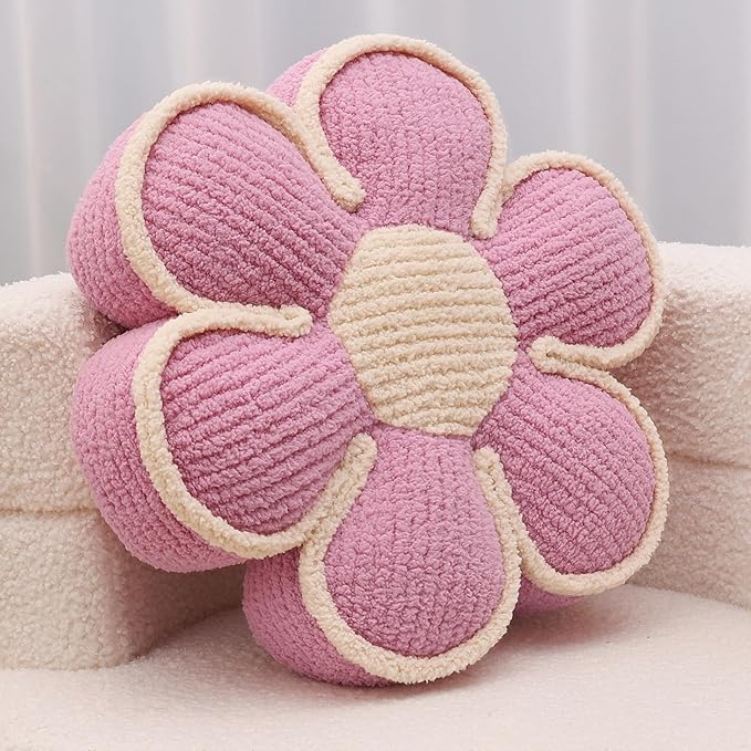 Pink Flower Pillow Decorative Throw Pillows 16" Fluffy Soft Flower Plush Floor Cushion for Couch Bed Girls Room Bedroom Decor Aesthetic (1, Pink, 16 Inch)