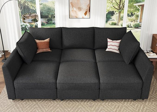 HONBAY Modular Sofa Sectional Sleeper Couch with Storage Modular Couch Convertible Couches for Living Room - Linen Grey