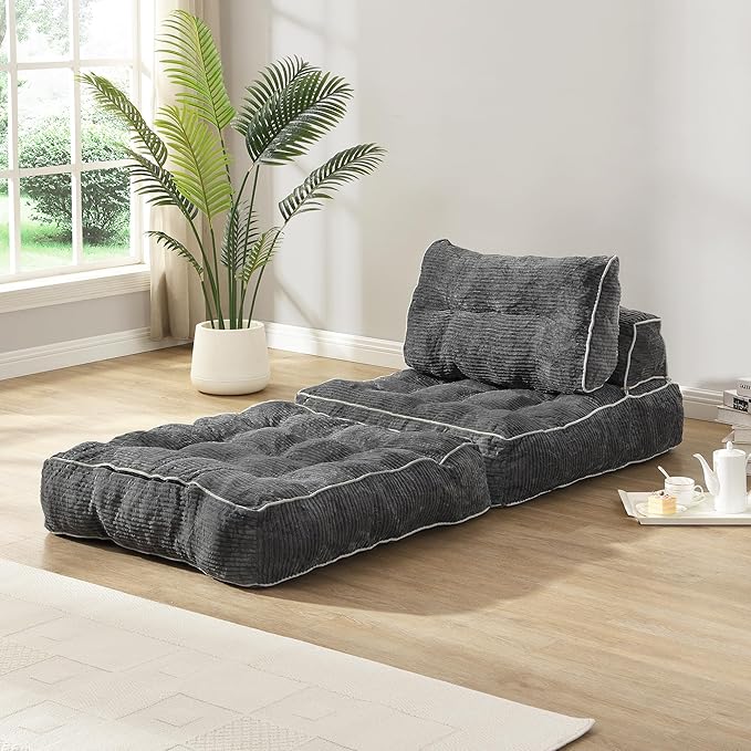 Ball & Cast Folding Sofa Bed, Futon Couch Bed with Pillow and Backrest, Convertible Sleeper Chair Comfy Floor Sofa for Living Room Bedroom,Gray