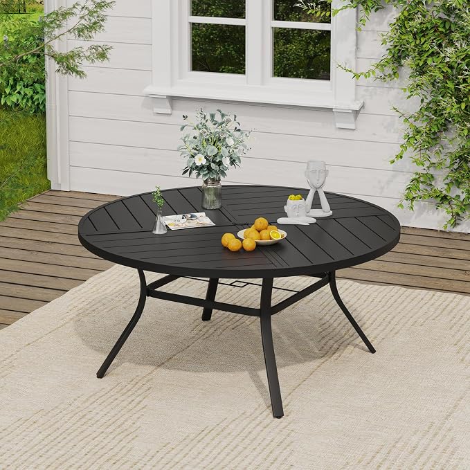 VICLLAX 11 Pieces Round Patio Dining Set, Patio Furniture Set of 10 Patio Stackable Dining Chairs and 63" Outdoor Spliced Tabletop with Umbrella Hole, Blue Chairs and Black Table - Image 5