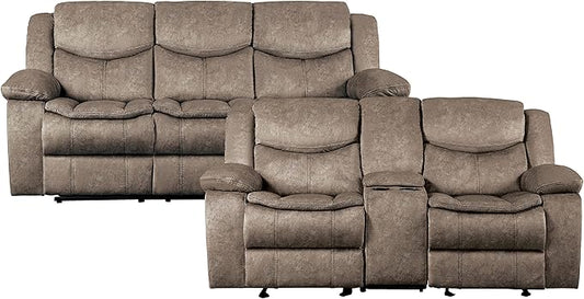 Lexicon Bay Manual Reclining Living Room Sofa Set, 2-Piece, Brown