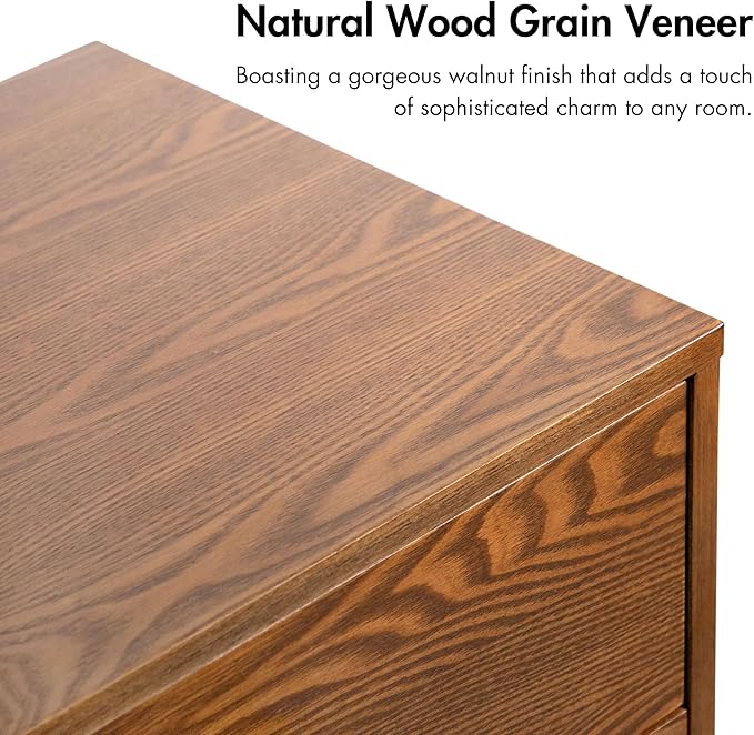 Furniture of America Wyatt Modern Solid Wood Bedroom Collection with Queen Bed Frame, Nightstands, Dresser with Mirror, Chest, No Box Spring Needed, Walnut, Standard Platform, 6-Piece Set