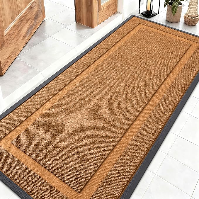 OLANLY Front Door Mat Indoor Outdoor Entrance, Waterproof All-Season, All-Weather Doormat, Sturdy Natural Rubber, Low Profile, Easy Clean Patio Porch Entryway Mat, 59x23, Tangerine Orange by OLANLY