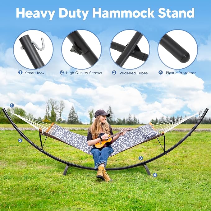 SUNCREAT Portable Outdoor Hammock with Stand, Double Hammock with Stand for Outside, Patent Pending, Gray - Image 5