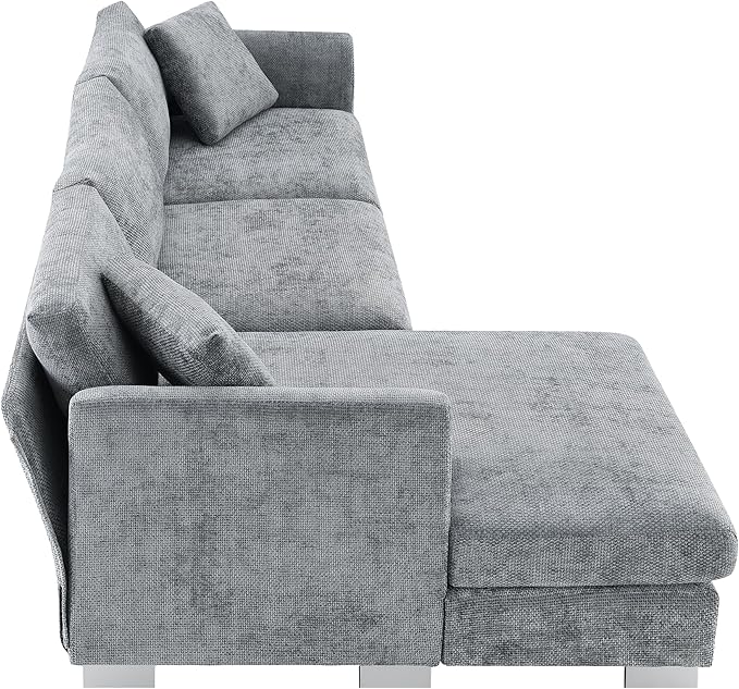 Deep Seat Oversized L Shaped Modular Sectional Sofa with Extra Wide Chaise, 4 Seater Cloud Lounge Sofa Corner Couch with Metal Legs and Detachable Cushions for Living Room Apartment, Chenille Fabric