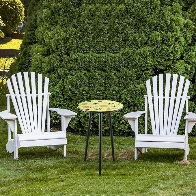 Metal Outdoor Side Tables Set of Two Small Outside Round End Table for Patio Modern Accent Garden Corner Table for Small Spaces, Balcony, Porch, Weather-Resistant Plant Stand Indoor, Yellow - Image 2