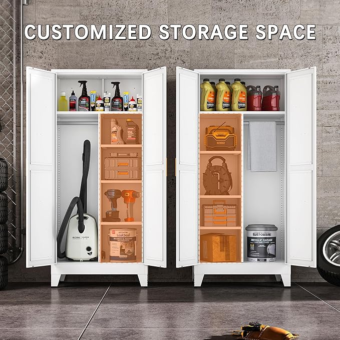 71" Tall Metal Armoire Wardrobe Closet, Clothing Storage Cabinet, Freestanding Wardrobe Cabinet with 4 Adjustable Shelves for Bedroom, Office, Garage