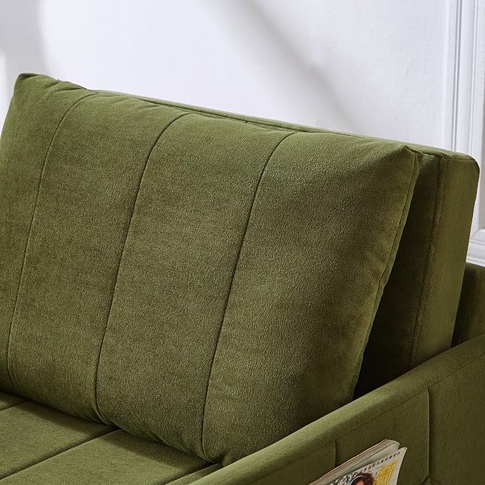 Ball & Cast 31.5" Futon Sofa-Bed,Convertible Pull Out Couch with Storage Basket,Sleeper Sofabed W/Adjustable Backrest and Side Pocket,Chaise Lounge for Living Room,Chenille Fabric,Green