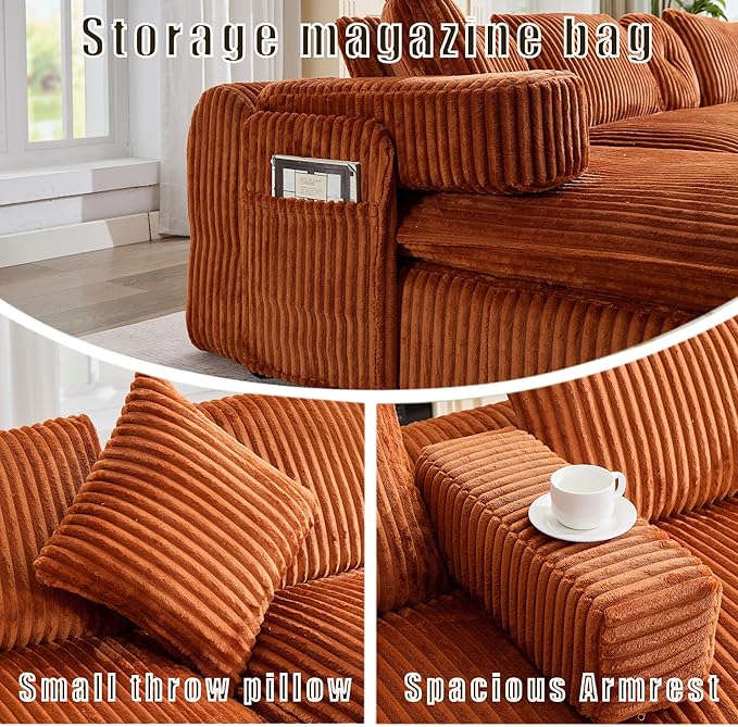 149" Oversized U Shaped Cloud Modular Sectional Sofa Boneless Couch with Double Chaise,Free Combination Convertible Floor Sofa Bed with Storage Pockets and Pillows | No Assembly