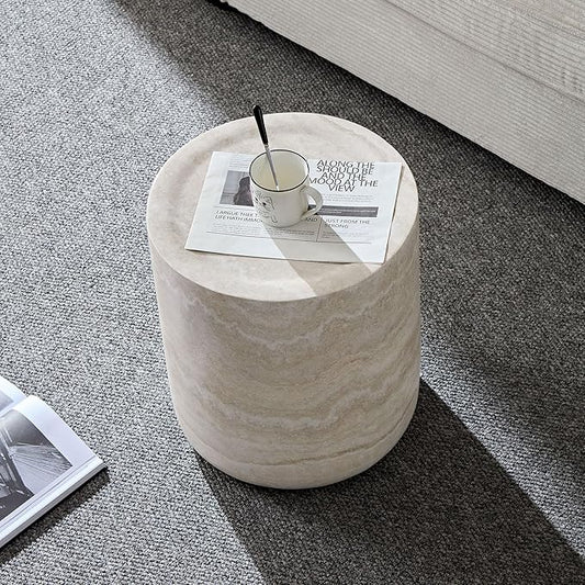 Round Side Table Small Coffee Table French Country Rustic Side Table End Table for Living Room Light Gray,No Assembly