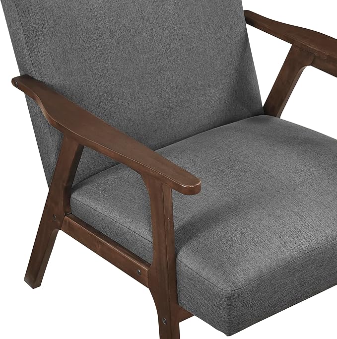 Lexicon Mid Century Modern Accent Chair, Upholstered Lounge Armchair, Single Sofa Seat, Brown Finish Solid Wood Framed Comfy Side Chairs for Living Room/Bedroom/Office/Waiting Area, Dark Gray