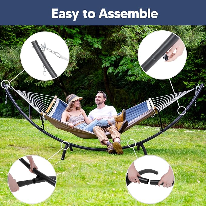 SUNCREAT Hammocks for Outside with Stand, Porch Hammock and Stand, 475 lbs Capacity, Patent Pending, Navy - Image 5