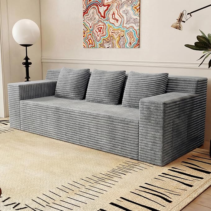 Eafurn Modern 3-Seater Love Seat Sofa Couch in a Box, No Assembly Required, High-Density Foam Plush Corduroy Loveseat Couch with Throw Cushions and Wider Armrest for Home Office