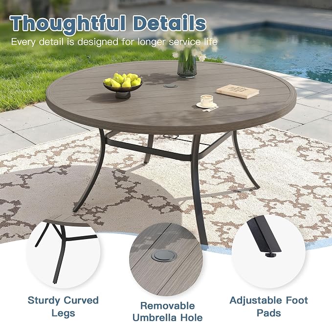 DIFY 11 Pieces Outdoor Patio Dining Set for 10, 60" Grey Wood-Like Round Metal Dining Table and 10 Grey Stackable Textilene Patio Chairs, Outdoor Table and Chairs for Backyard Garden Poolside - Image 2