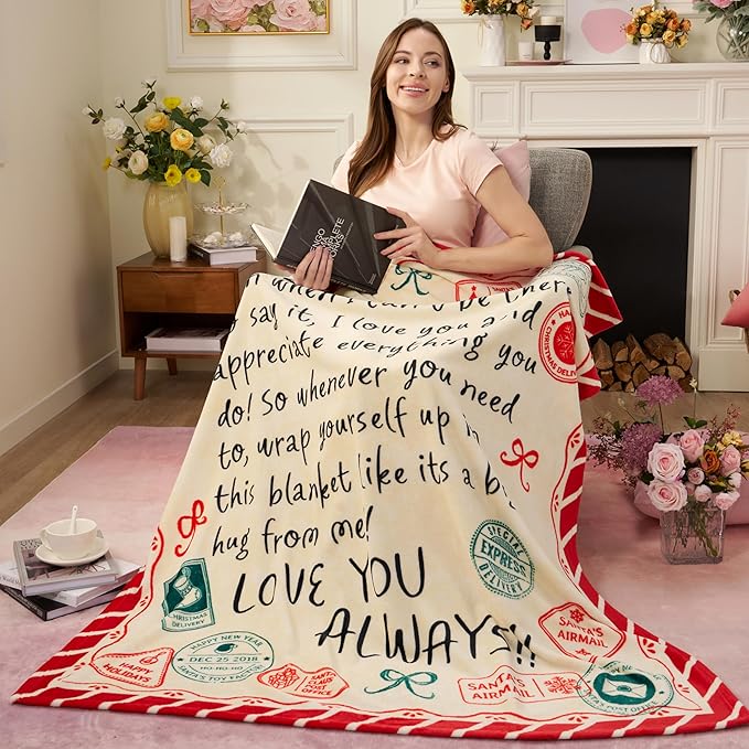 Joiedomi Mothers Day Blanket Gifts for Mom Birthday Gifts Soft Flannel Blanket for Mom Grandma from Daughter Son 50" x 60" Red