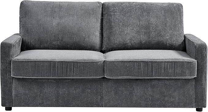 Reversible Sleeper Sofa Bed with Comfortable Memory Foam Mattress, Convertible Corduroy Full Size Pull Out Couch for Living Room, Space Saving Furniture, 70" Wide, Rectangular Arms, Grey