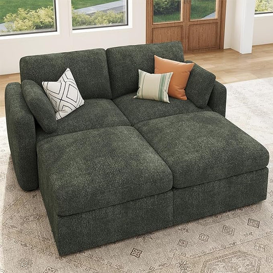 HONBAY Modular Sectional Couch, Sectional Sofa with Storage Seats, Chenille Sectional Couches for Living Room, Green