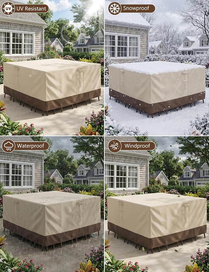 Patio Furniture Covers Waterproof Rectangular, Outdoor Furniture Covers Waterproof Windproof with Padded Handles, Heavy Duty 600D Oxford Outdoor Table Chair Set Cover - Image 6