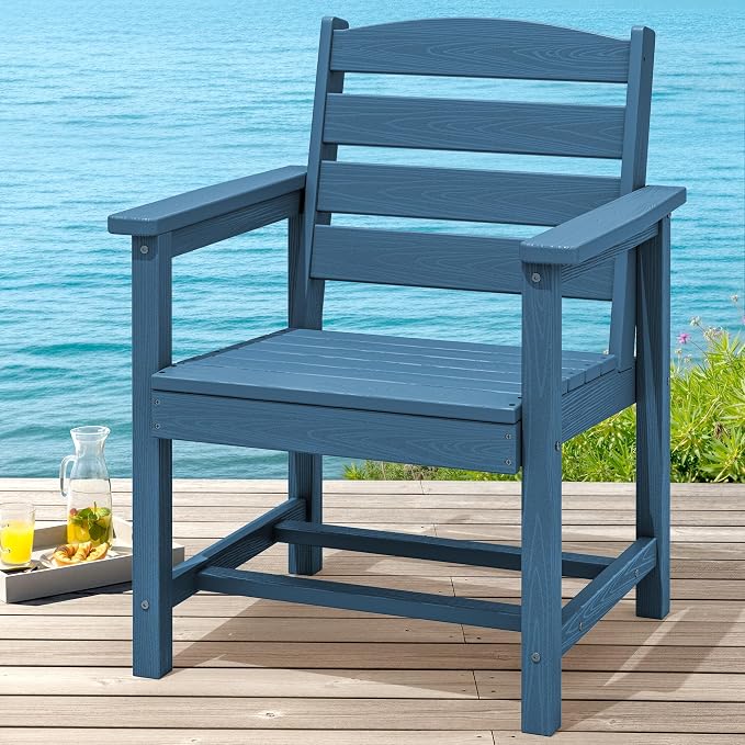 SERWALL Outdoor Dining Chairs Set of 2, All-Weather HDPE Patio Chair with 19.7" Widened Seat, for Backyard, Garden, Blue - Image 5