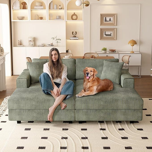 69-inch Oversized Chaise Recliner Lounge Deep Seat Upholstered Sleeper Daybed with 4 Pillows,Soft Corduroy Loveseat Double Chaise Sofa Couch Extra Wide Sleeper Chair Sofabed for Living Room Bedroom