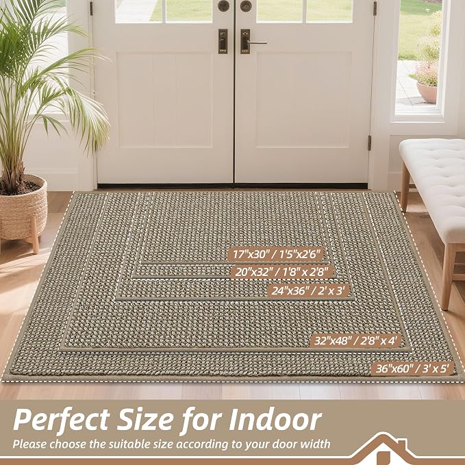 BEQHAUSE Dirt Trapper Door Mat 20" x 32", Non-Slip Washable Doormats Entrance Mat, Dirt Resistant and Absorbent Welcome Mat, Low Profile Floor Mats for Front Back Door and Entryway, Light Beige - Image 2