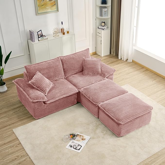 Comfy Boneless Cloud Sofa Chaise Oversized Fluffy Corduroy Upholstered Chaise Lounge for Living Room Bedroom, Modular Compressed Foam Cloud Daybed, Single Seat Sofa