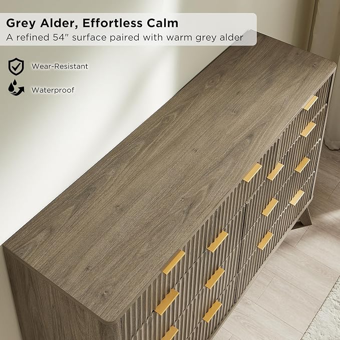 T4TREAM Fluted 9 Drawer Dresser, Modern Chest of Drawers, Curved Profile Design, Dresser TV Stand, Wood Drawer Organizer for Bedroom, Living Room, Hallway, Grey Alder - Image 5