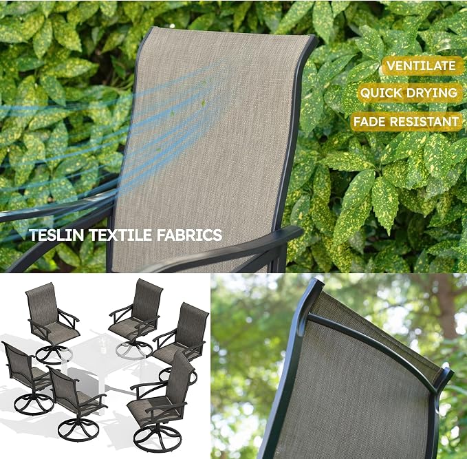DWVO Swivel Patio Chairs Set of 6, Premium Outdoor Swivel Chairs with High Back Support & Weather-Resistant Fabric, Heavy Duty Patio Swivel Chair for Porch Garden Deck, 360 Degree Rotation, Brown - Image 4