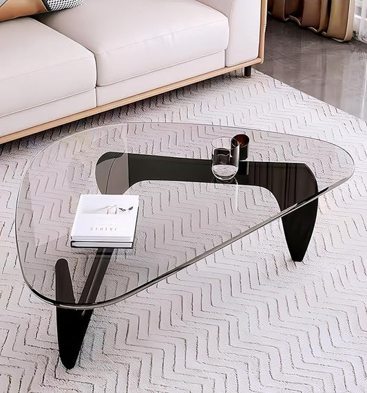 Modern Glass Coffee Table for Living Room, Small mid Century Coffee Table, Stylish Coffee Tables Suitable for Bedroom Living Room Reception Office Tables (Black+Transprent, Small 32.6in)