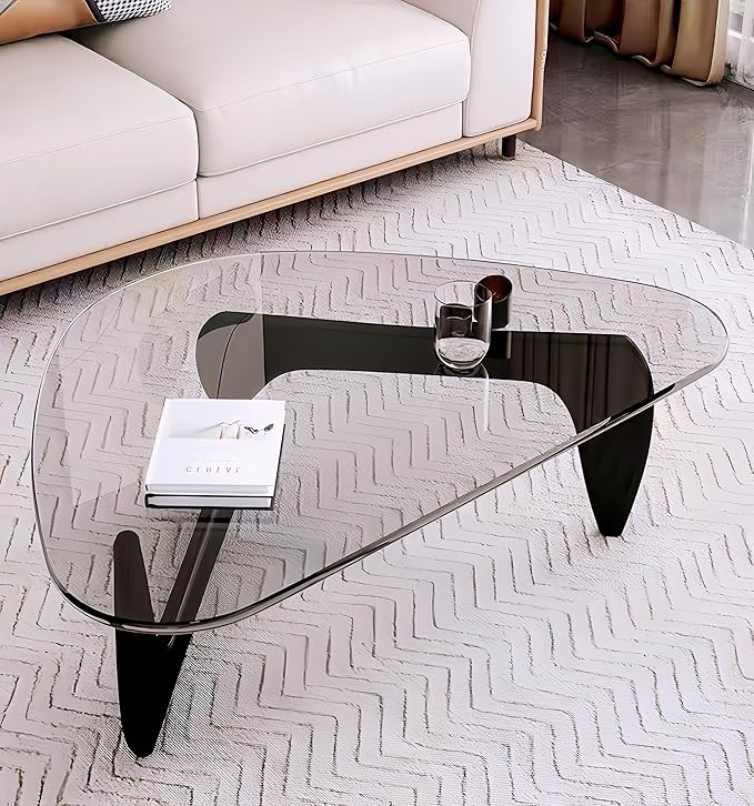 Modern Glass Coffee Table for Living Room, Small mid Century Coffee Table, Stylish Coffee Tables Suitable for Bedroom Living Room Reception Office Tables (Black+Transprent, Large45in)