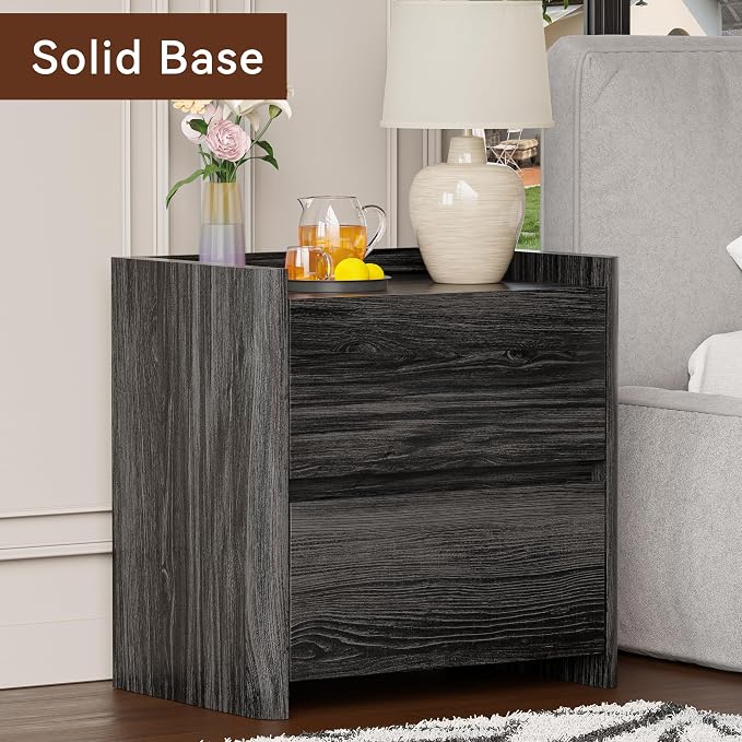 Nightstand with 2 Storage Drawer, Modern End Table for Bedroom with Cut-Out Handle, Large Night Stands for Bedroom, Home Office, Set of 2, Dark Grey - Image 5