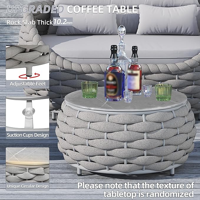 TWT Outdoor Patio Furniture Set-5 Pieces Aluminum Sectional Sofa, Metal Patio Conversation Set with Threeseat & Armchair, Textile Rope and Coffee Table, Light Grey