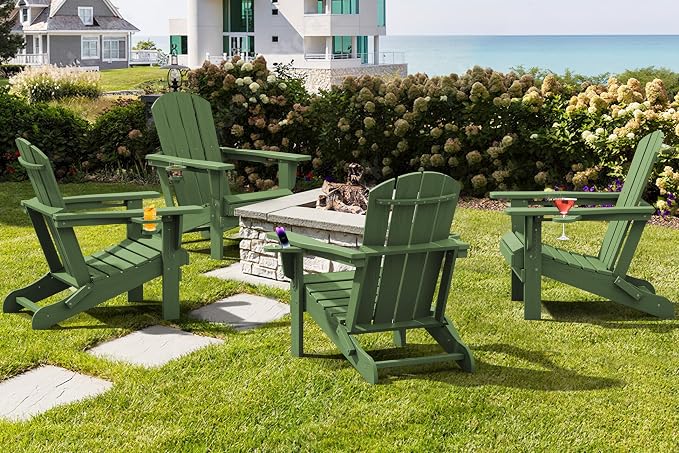 SERWALL Adirondack Chair with Cup Holders - Composite Adirondack Chairs HDPE Outdoor Chairs All Weather Use- Avocado - Image 9