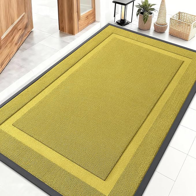 OLANLY Front Door Mat Indoor Outdoor Entrance, Waterproof All-Season, All-Weather Doormat, Sturdy Natural Rubber, Low Profile, Easy Clean Patio Porch Entryway Mat, 47x32, Lime Green by OLANLY