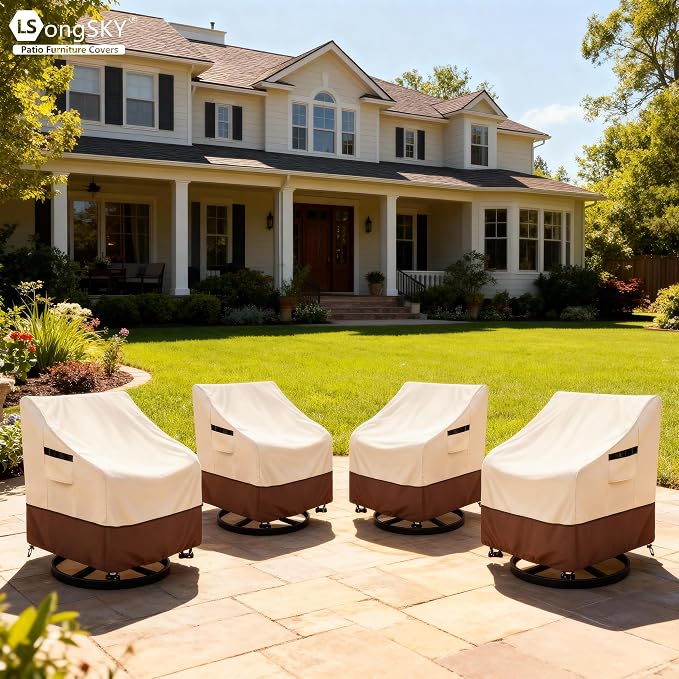Outdoor Swivel Chair Cover 2 Pack,100% Waterproof Heavy Duty Patio Chair Covers,(30 W x 34 D x 38.5 H inches) Swivel Patio Chair for Outdoor Furniture Covers Waterproof,Beige&Brown - Image 7