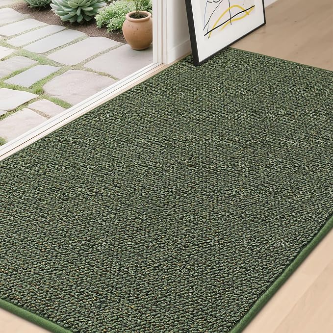 BEQHAUSE Dirt Trapper Door Mat 36" x 60", Non-Slip Washable Doormats Entrance Mat, Dirt Resistant and Absorbent Welcome Mat, Low Profile Floor Mats for Front Back Door and Entryway, Green by BEQHAUSE