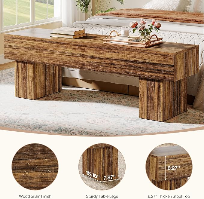 Tribesigns 63" Long Entryway Bench, Rustic Farmhouse End of Bed Bench, Wooden Shoe Bench Seat for Hallway, Living Room, End of Bed, Rustic Brown - Image 6
