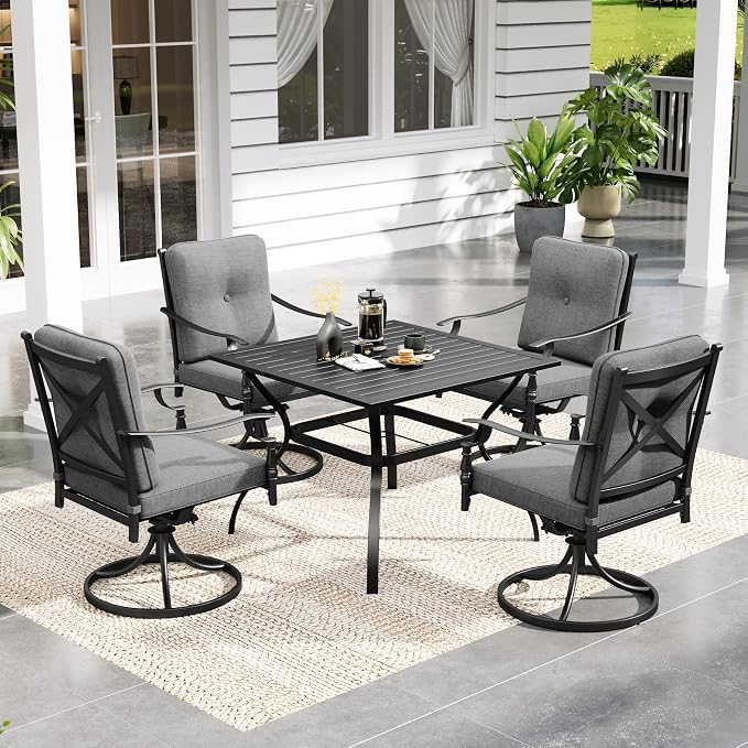 Sophia & William 5 Piece Outdoor Patio Dining Set, Patio Table and Chairs Set for 4,Swivel Patio Chairs with Cushions and Square Table, Outdoor Dining Set for Backyard, Poolside by SophiaWilliam