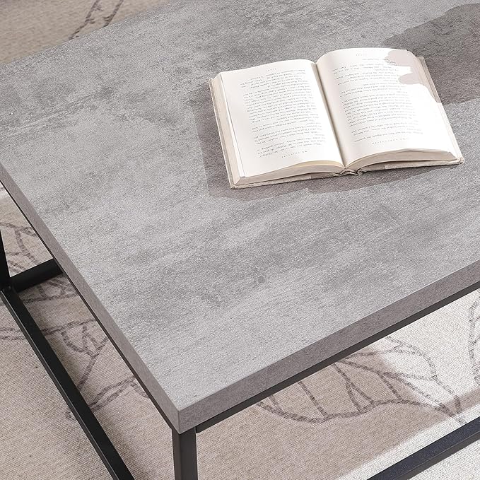 CENSI 47-Inch Large Grey Marble Accent Coffee Table/Center Table for Living Room, Rectangle Modern Industrial Style,Wood and Metal, Max.Loading 220 lbs. (Concrete)