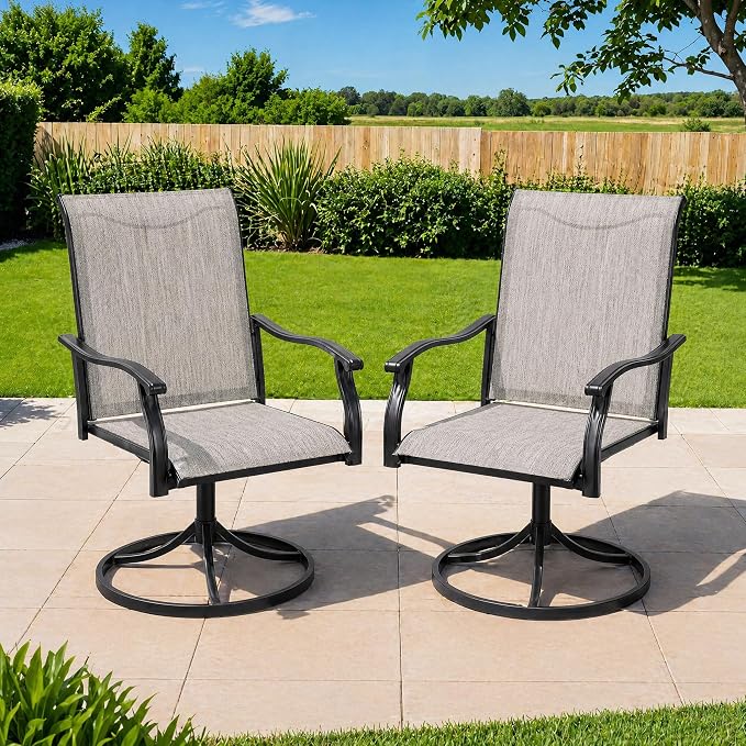 Outdoor Swivel Dining Chairs Set of 2, Textilene Patio Swivel Chair All Weather Outdoor Dining Chairs 360 Degree Rotating Metal Patio Rocking Chair for Lawn, Porch, Garden, Backyard, Poolside by Dovov