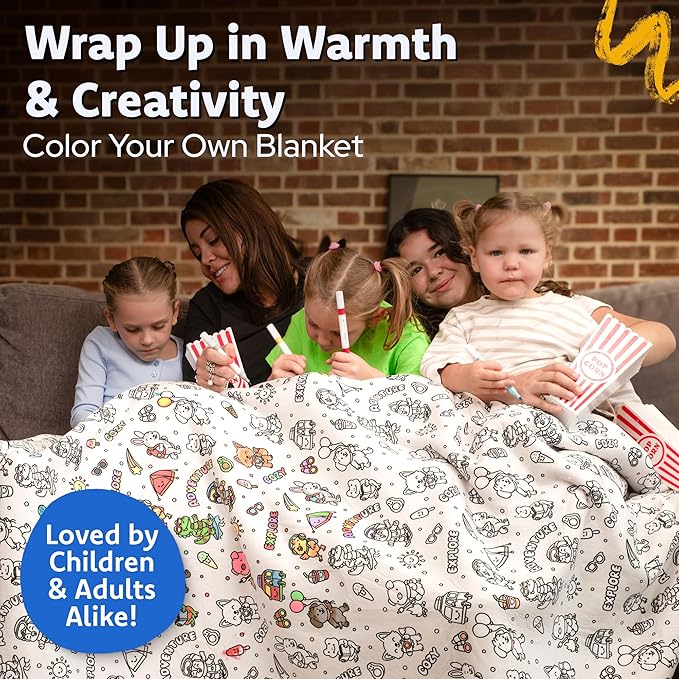 Color-In Blanket for Kids & Adults – Oversized Wearable Blanket Craft Kit – Permanent Marker Design – Sherpa Fleece, Machine Washable - 40" x 60"