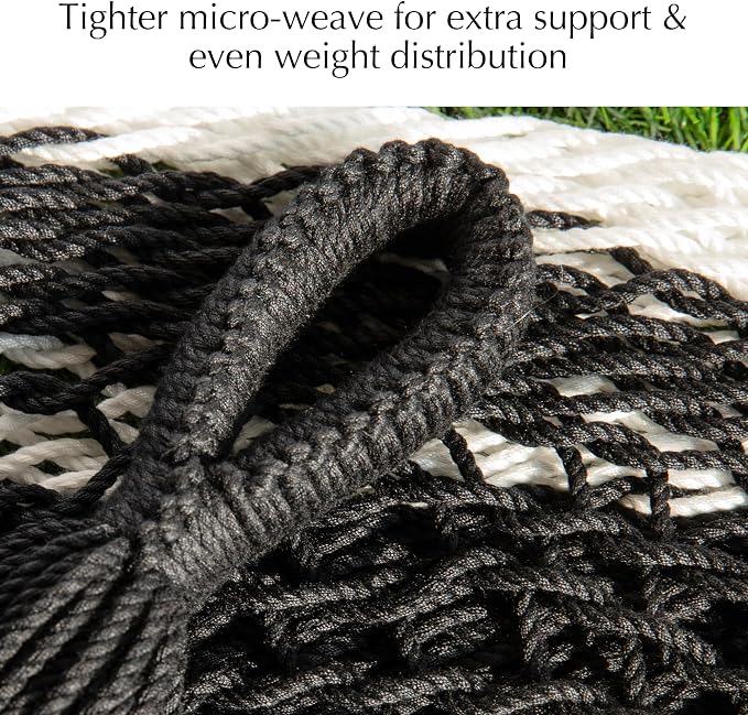 PNAEUT Handwoven Mayan Hammock, Thick Soft Rope Double Hammock for Outdoor Outside & Indoor, 600 lbs Capacity Heavy-Duty, Includes Tree Straps, Carabiners & Carrying Bag (Black and White, X-Large) - Image 5