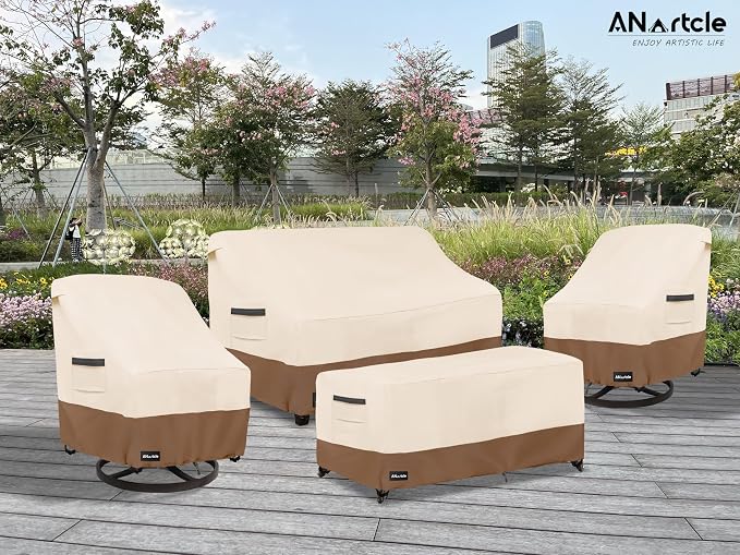 ANartcle Outdoor Swivel Lounge Chair Cover 2 Pack,600D Waterproof Heavy Duty Patio Chair Covers(35 W x 37 D x 38.5 H inches),Patio Swivel Chair Covers for Outdoor Furniture,Beige&Brown. - Image 7