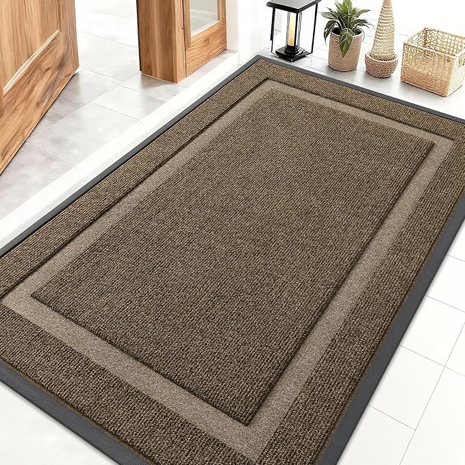 OLANLY Front Door Mat Indoor Outdoor Entrance, Waterproof All-Season, All-Weather Doormat, Sturdy Natural Rubber, Fade Resistant, Low Profile, Easy Clean Patio Porch Entryway Mat, 47x30, Brown by OLANLY