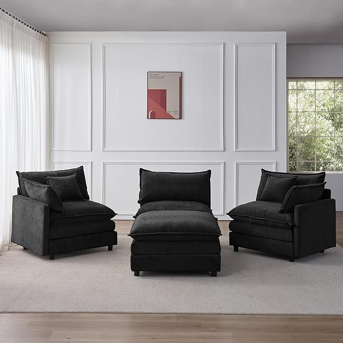 105" Oversized Modular Cloud Sectional Sofa Free Convertible L-Shaped Corner Sectional with Movable Ottoman, Chenille Upholstered Multiple Cushions Cloud Sofa Couches | Easy to Assemble